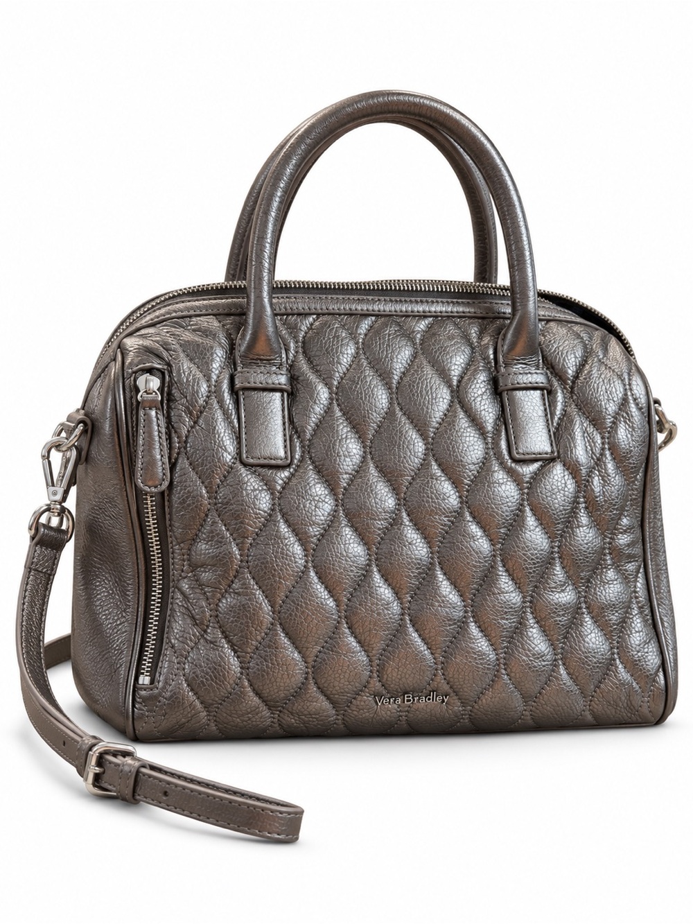 Vera Bradley Quilted Marlo Satchel Metallic Silver Leather Crossbody Bag